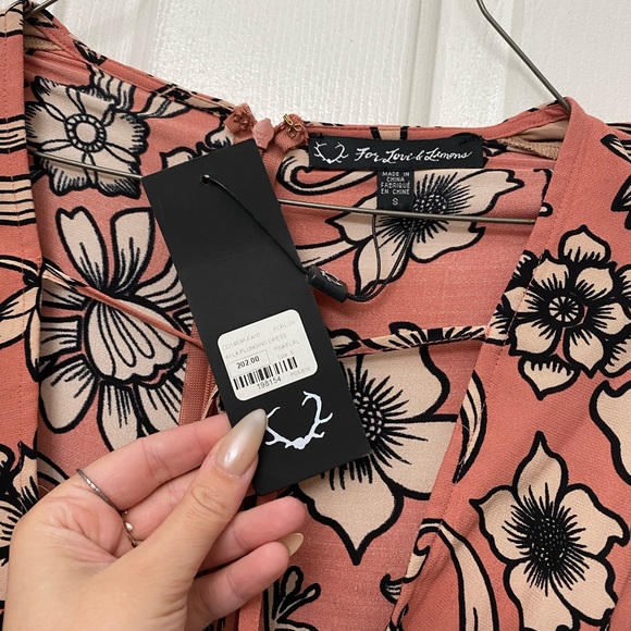 For Love and Lemons Pink Floral Deep Low Cut Mini Dress - Picture 3 of 3